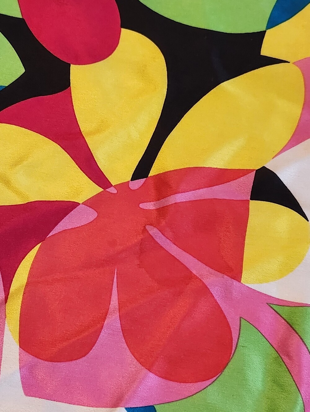 Echo Carre Scarf 100% Silk Black Pink Yellow Green Abstract Floral Square Artsy - Picture 5 of 9